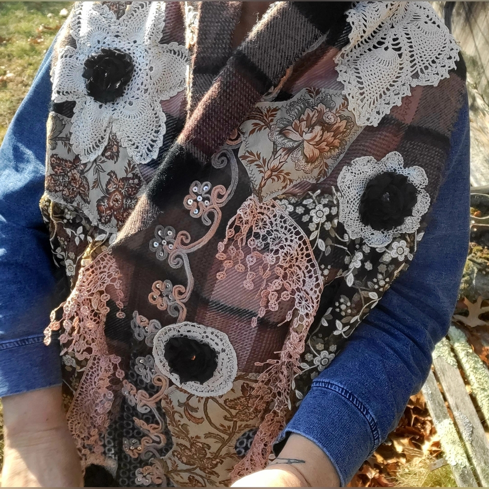 Upcycled Artsy Boho Scarf / Wrap